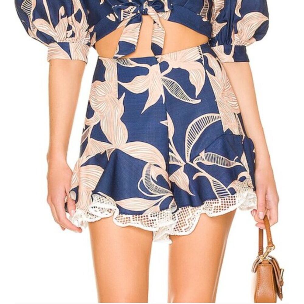 PATBO Stargazer Ruffle Hem Shorts Blue High Rise Lace Beach Resort Size 2